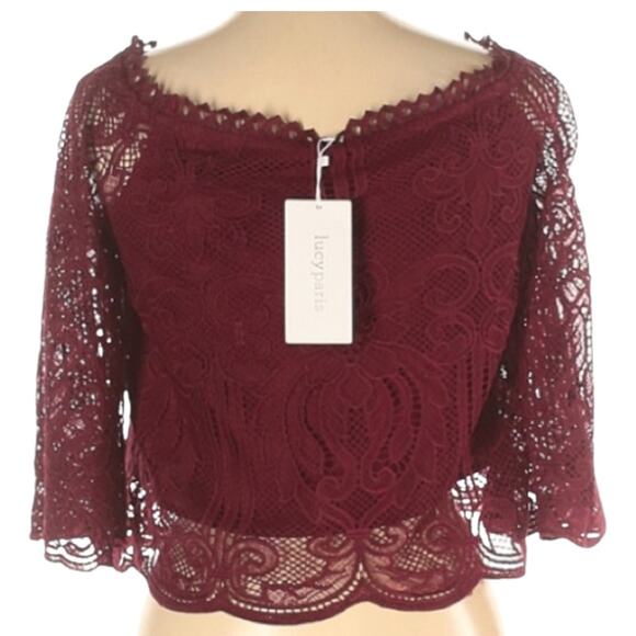 NWT Lucy Paris Burgundy Crochet Lace Crop Top Size Large - Picture 1 of 10